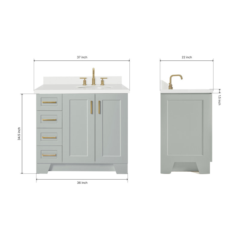 37 IN.  Single Bathroom Vanity, Gray, Oval, Right
