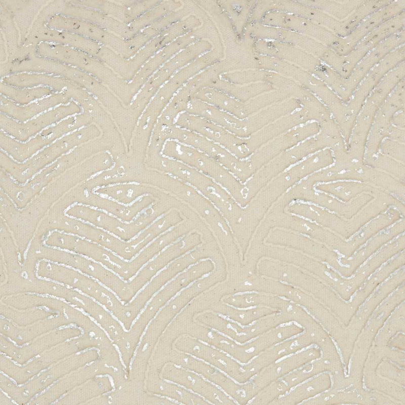 Ivory and Silver Embroidered Cotton Square Throw Pillow