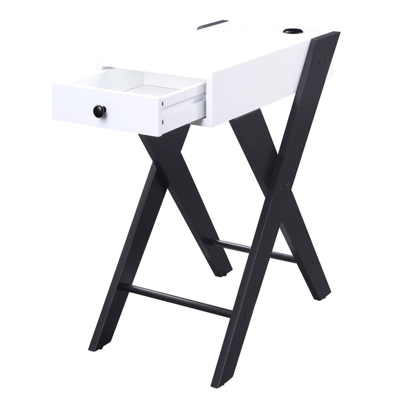 Rectangular Side Table With Drawer And - White Black Design Stylish In & Handy