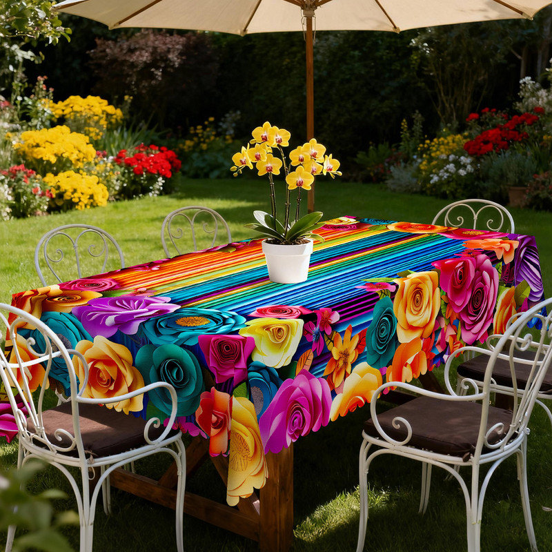 Nappe en polyester lavable à la machine Rainbow, L 86,6 po x l 70,8 po