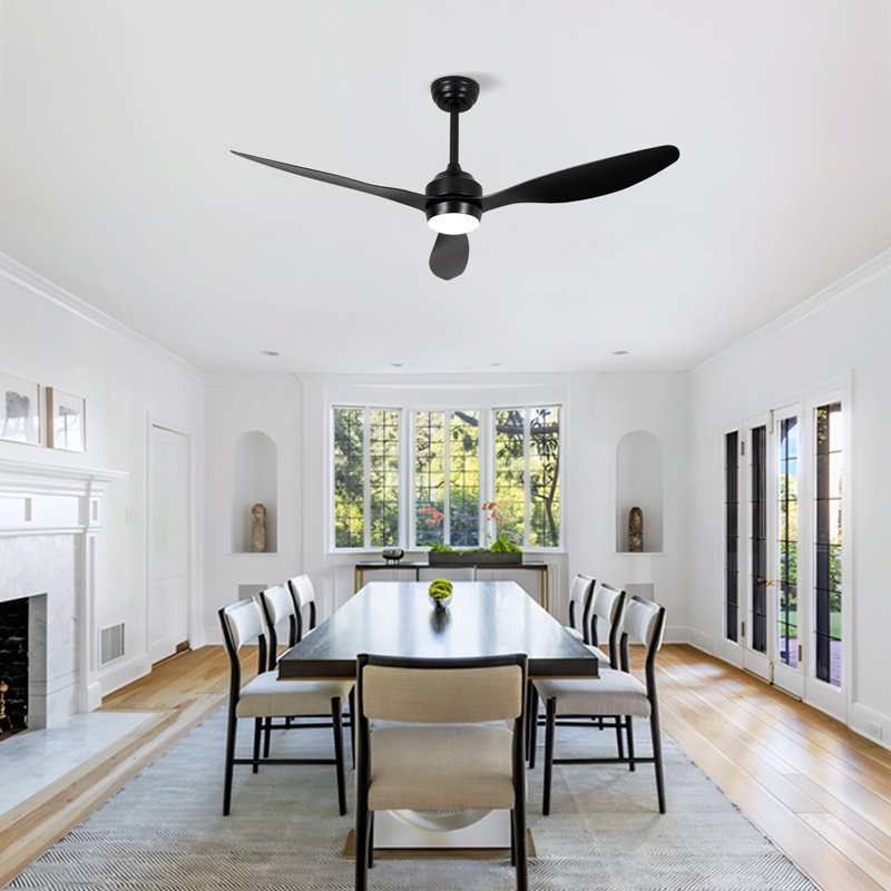 Grand ensemble de ventilateur de plafond en bois massif avec télécommande, Noir - N / A - 52 po