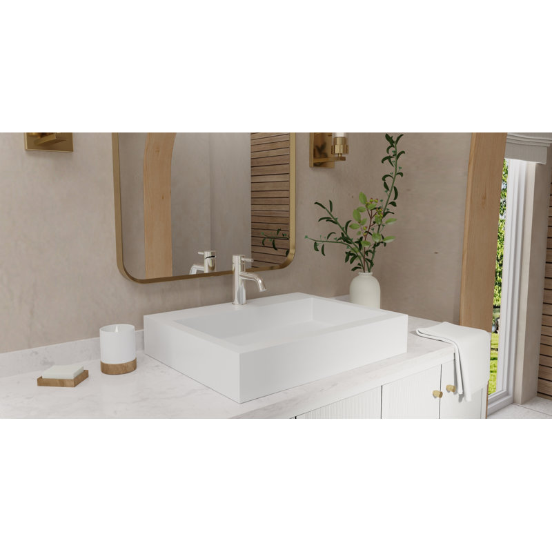 Badeloft 23.6" x 18.8" Rectangular Stone Resin Vessel Bathroom Sink WB-05-M-G in Glossy White, Gloss White