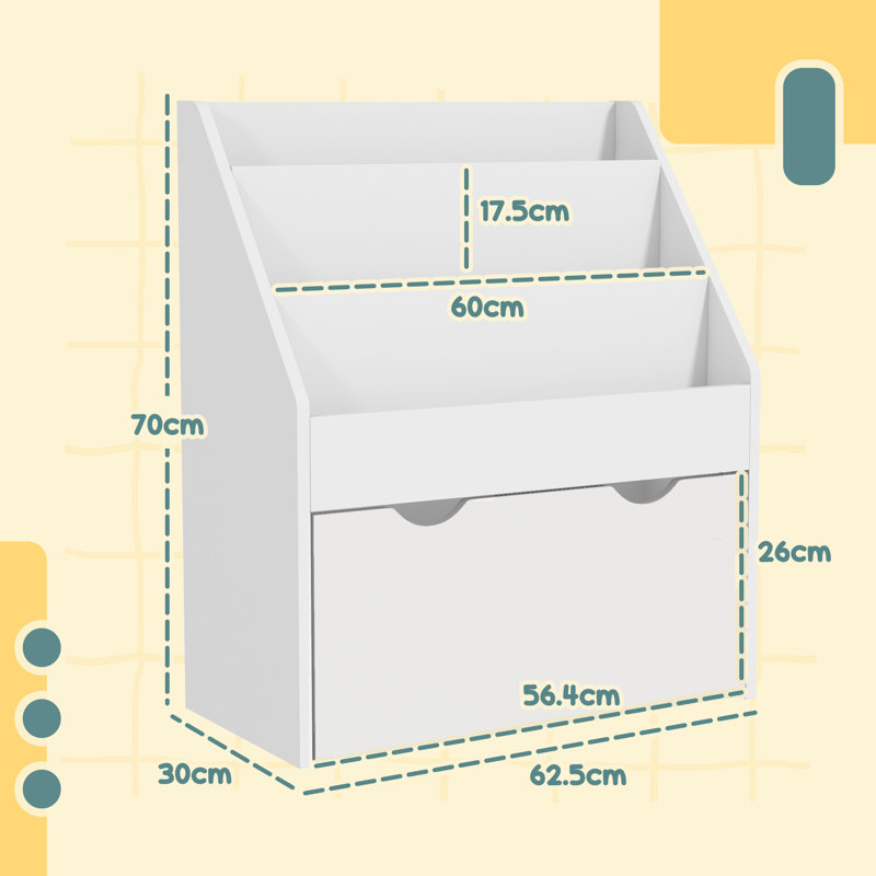 AIYAPLAY Kids Bookshelf Bookcase Storage Organiser, 3 Tier Shelves White