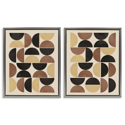 Ensemble de 2 toiles flottantes Mid-Century à motif géométrique demi-cercles par Nina Blue