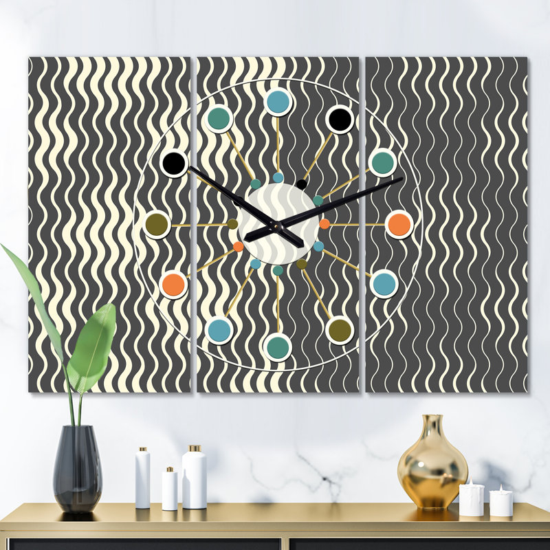Très grande horloge murale rétro et abstraite à géométrie réduite Mid-Century