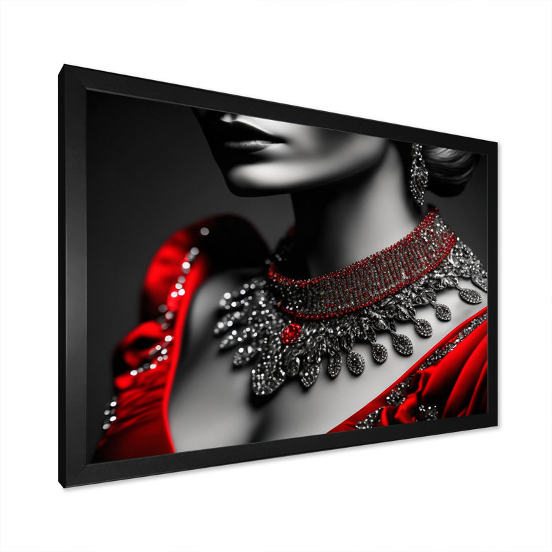 «Neric Portrait Of A Red Ruby Glamourous Lady», reproduction sur toile, Cadre photo noir, H 12 po x l 20 po x P 1 po