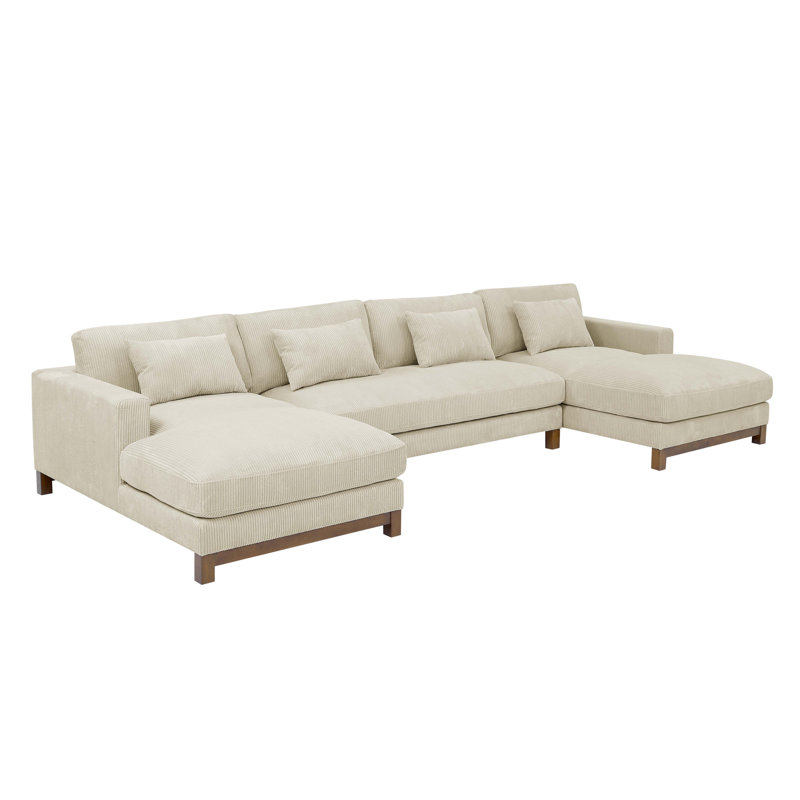Canapé modulaire de 150 po Stever, Velours côtelé crème