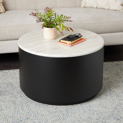 Table basse Ivar noire avec plateau en faux marbre blanc Ivar