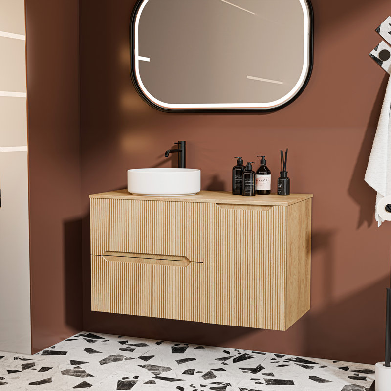 PERLA 100 cm Bathroom Cabinet with Countertop and Door Cabinet, Hickory Oak