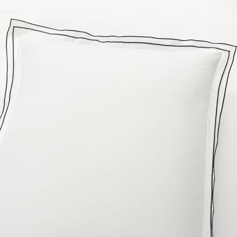 Lush Decor Hampton Double Flange Embroidered Contrast Edge Cotton Comforter Set, King Duvet Cover + 2 King Shams, White