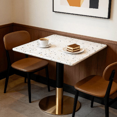 24" Commercial-Grade Square Terrazzo Table For Bakery, Café, Restaurant & Small Space