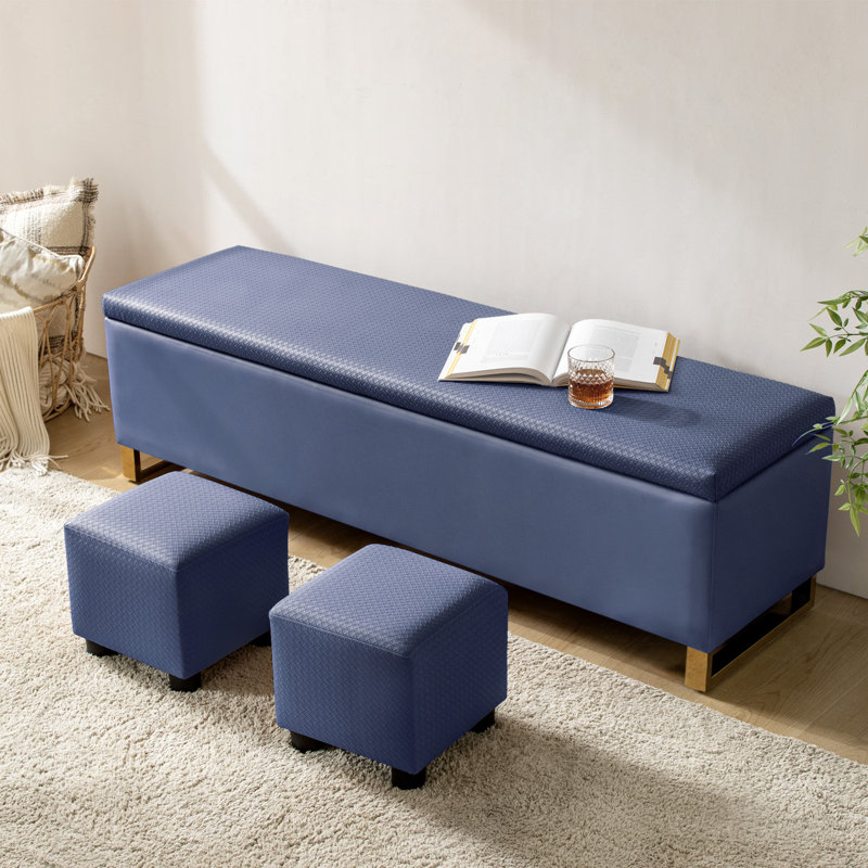 Banc de rangement rembourré Mayowa, Marine