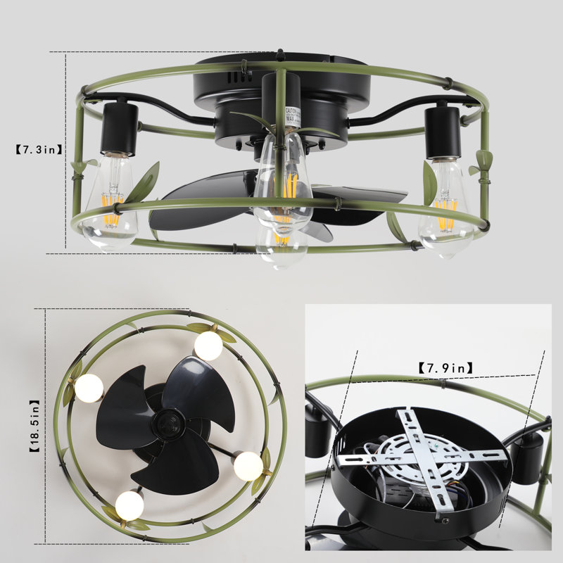 Ventilateur de plafond industriel encastré avec ventilateur et plafonnier rustique