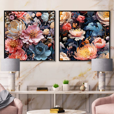 Livio - Ensemble de 2 collages carrés floraux