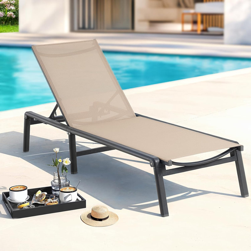 Outdoor chaise longue, foldable, assembly-free, with 5-position adjustable backrest