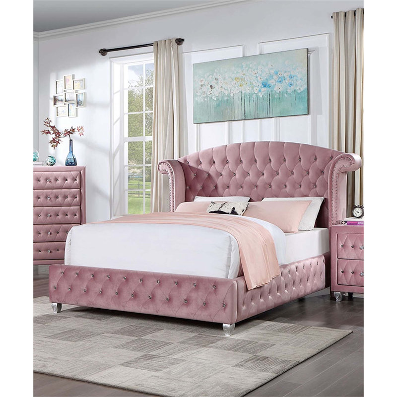 Mobilier de chambre à coucher en flanelle de style Glam, Grand lit