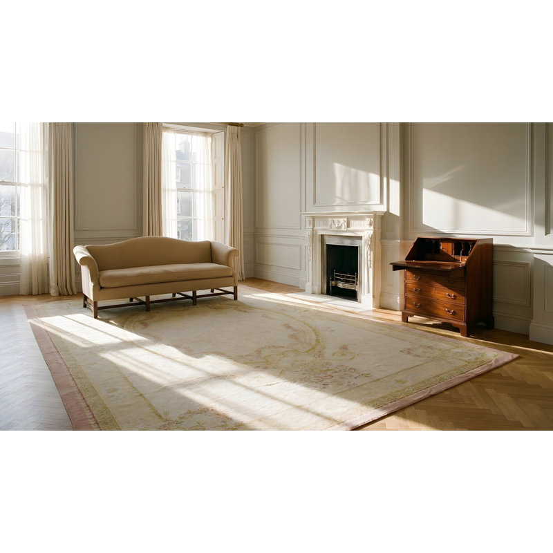 Tapis antique à médaillon antique surdimensionné à tissage plat Aubusson