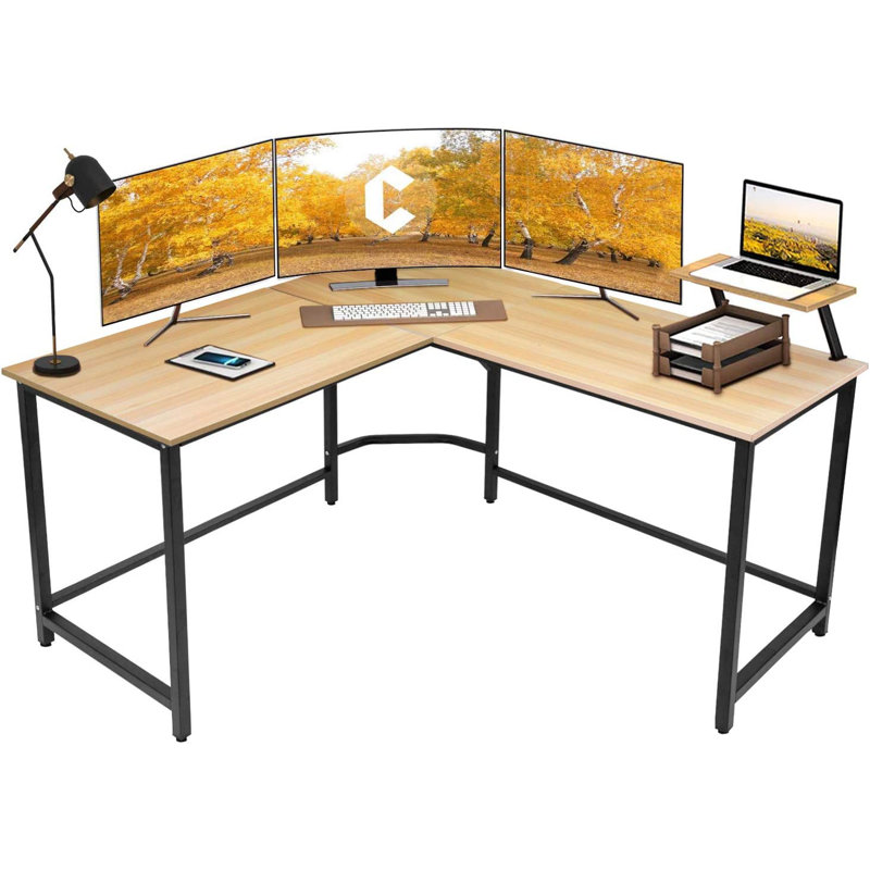 Bureau en coin en L de qualité supérieure pour bureau à domicile, Bois naturel