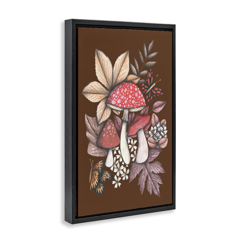 Cadre flottant Autumnal Mushroom Magic, design par Cecilia Battaini, Cadre flottant noir de jais, H 25 po x l 17 po