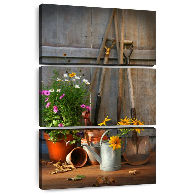 Outils et pots Senne dans une remise de jardin, H 57 po x l 36 po