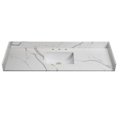 Plateau de meuble-lavabo simple 60 po en quartz avec lavabo - pour remplacement de meuble-lavabo, sans armoire