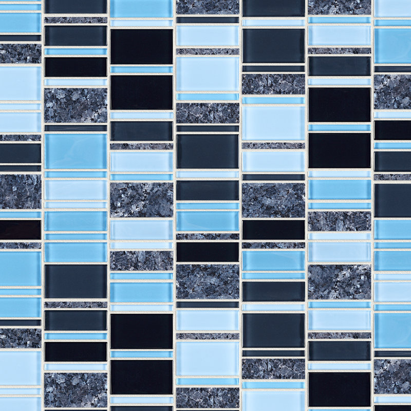 Carrelage mosaïque en verre brillant 11,82 po x 11,82 po, Bleu