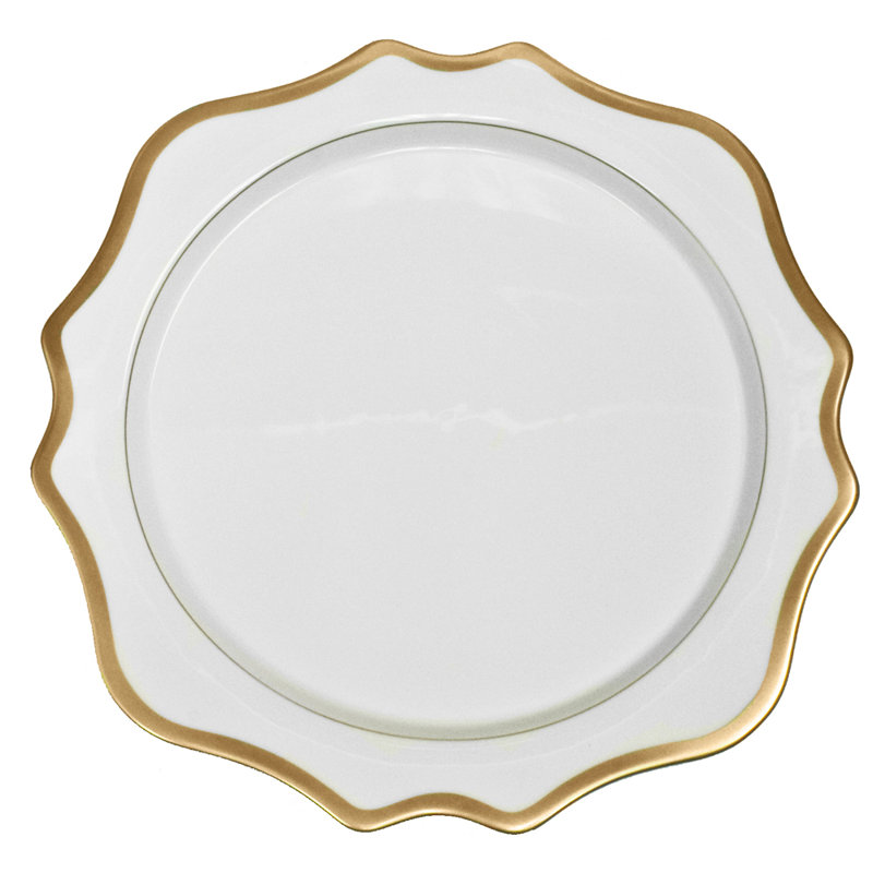 Annas Palette Porcelain China Scalloped Charger, Antique White Gold
