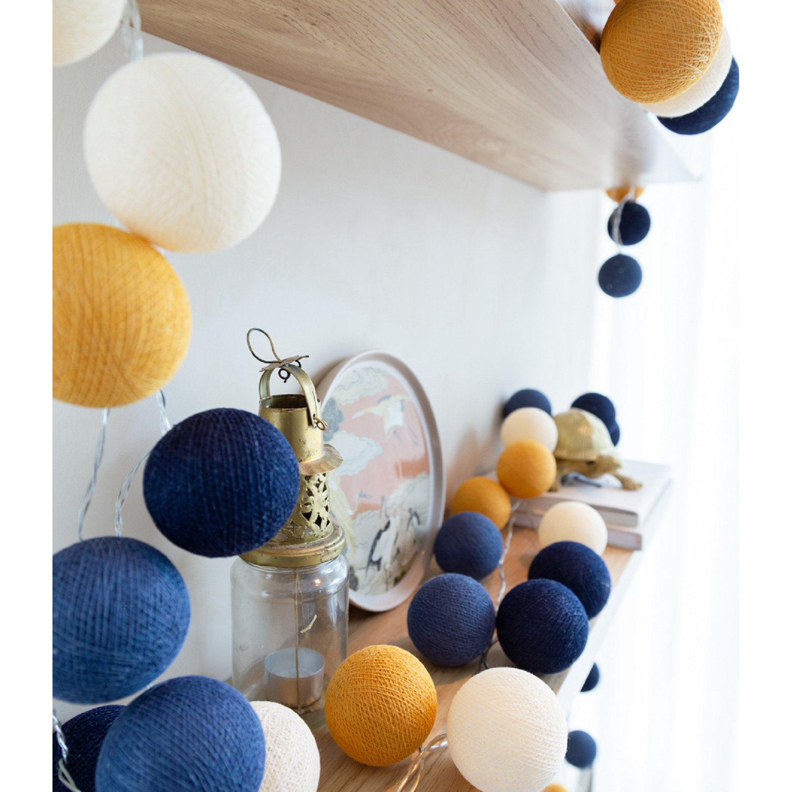 149'' Globe String Lights, Blue/Yellow/White, 3" H x 290" L x 5" D, 50 Lights