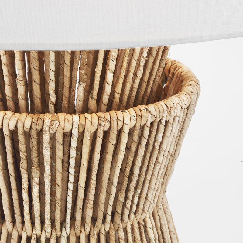 Chapman & Myers Antigua 30" Layered Table Lamp in Natural Abaca and Antique-Burnished Brass with Linen Shade