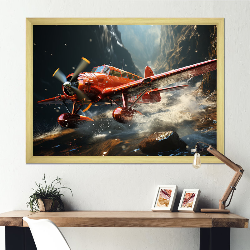 An Blur Plane In Flight - Plane Wall Art Living Room, Cadre photo doré simple, H 24 po x l 32 po x P 1 po
