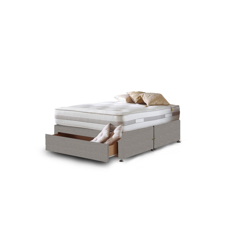 Aspelare Pocketsprung Divan Bed Set, Silver Linen, No Storage, Super King (6')