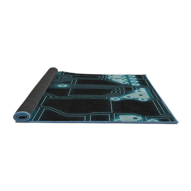 Tapis à motifs bleu marine / noir, Rond 6 pi