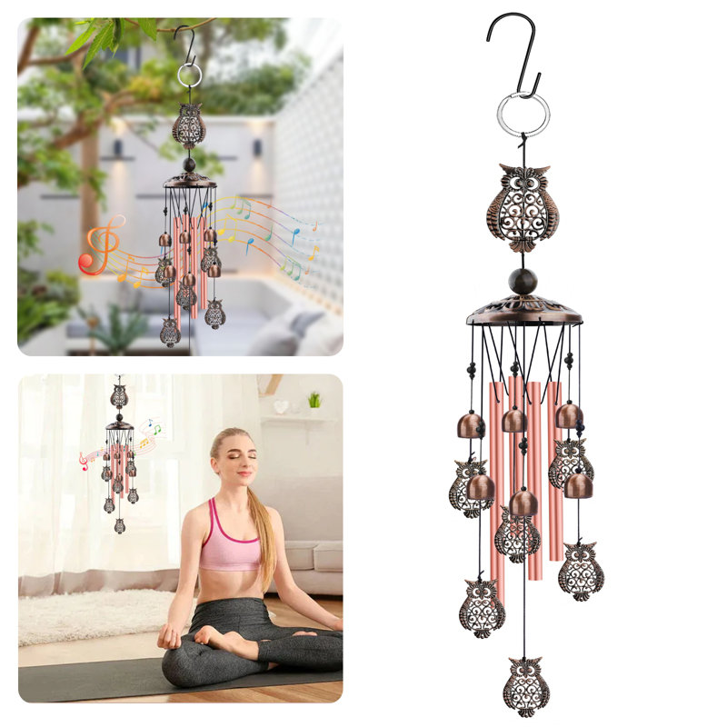 Retro Bronze Owl Metal Wind Chimes with Hook