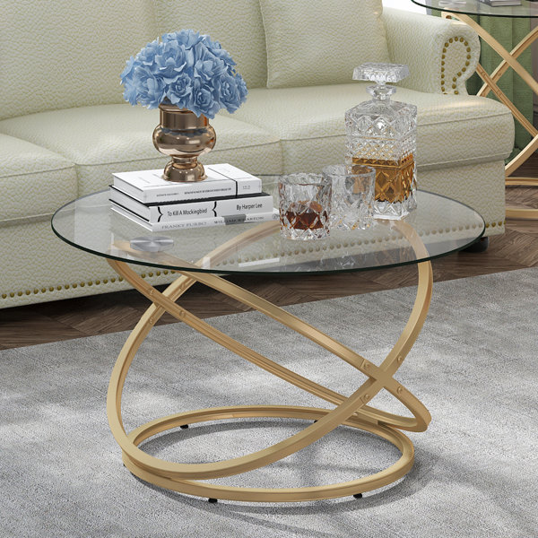 Round Coffee Table for Living Room with 2-Tier Storage Shelf Ebern Designs Color: Beige