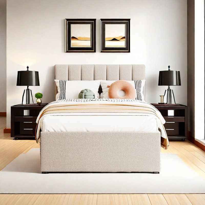 Roneisha Upholstered Platform Bed, Beige