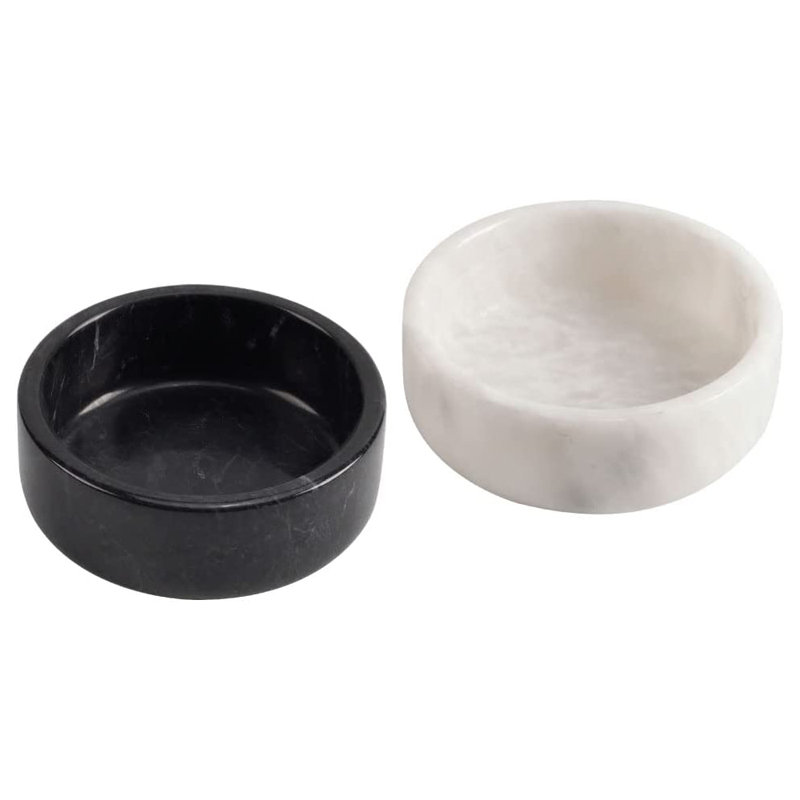 Ebern Designs Dangela Marble Condiment Server, Black/White