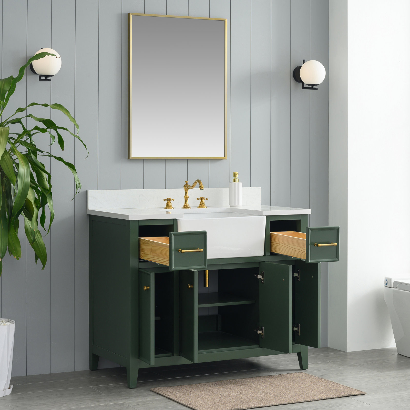 Aisa 42" Pine Single Bathroom Vanity, Evergreen/Brushed Gold