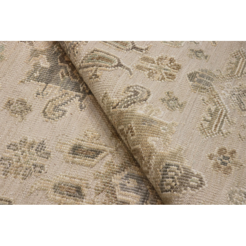 Oushak Hand-Knotted Beige/Green Wool Area Rug, Rectangle 10' 0'' X 13'11''