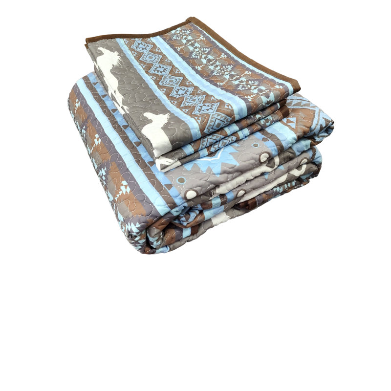 Ensemble de literie à motif de cheval 3 pièces, Courtepointe pour grand lit + 2 taies décoratives
