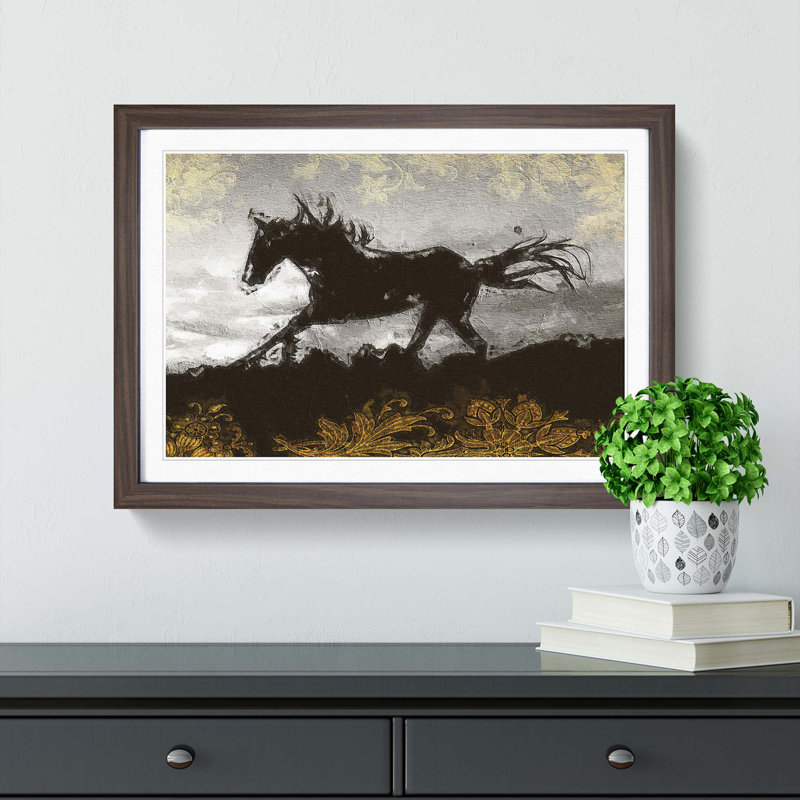 Galloping Horse in Abstract - Picture Frame Painting Print, 36cm H x 48cm W x 2cm D, Walnut Framed