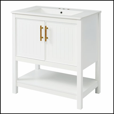 Meuble-lavabo avec lavabo en céramique et rangement polyvalent, parfait pour les petites salles de bain et design élégant