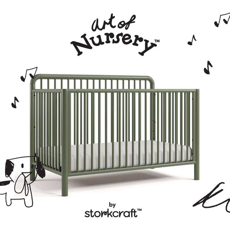 Porto Deluxe 5-in-1 Convertible Crib with Bonus Toddler Guardrail , Olive