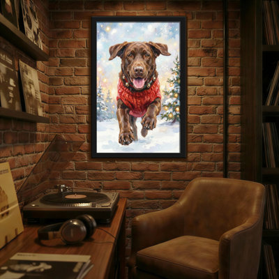 Animals Christmas Dog In Red Sweater Running