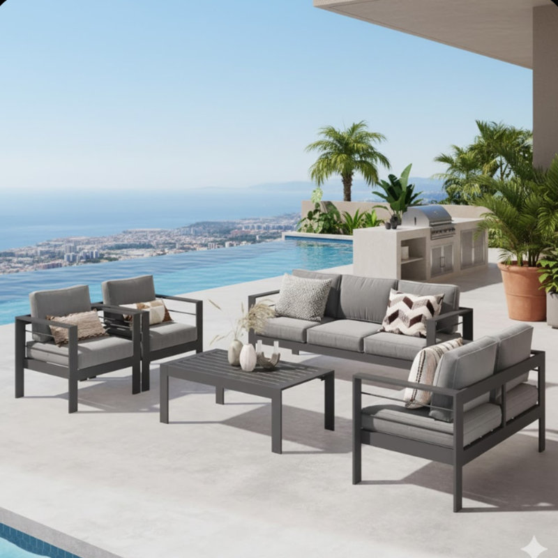 Ensemble de conversation 5 pièces pour patio moderne en aluminium