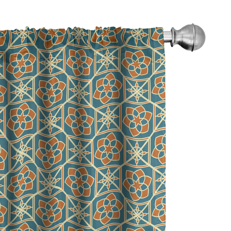 Teal and Orange Geometric Pattern Room-Darkening Polyester Curtain Panels, 28" x 63"