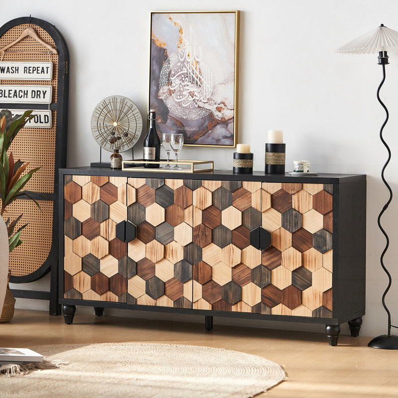 Armoire de rangement vieillie avec motif nid d'abeille