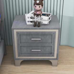 2 Drawers Nightstand with Metal Legs for Bedroom