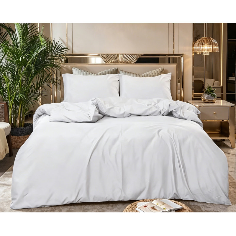 Microfiber Solid Colour Duvet Cover Set, White, Double Bed Duvet Cover + 2 Pillowcases