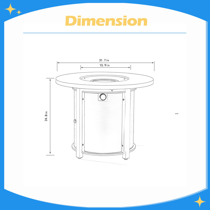 32" Propane Gas Fire Pit Table, 50000 BTU Round Steel Fire Pit for Outside Patio Deck Garden Courtyard