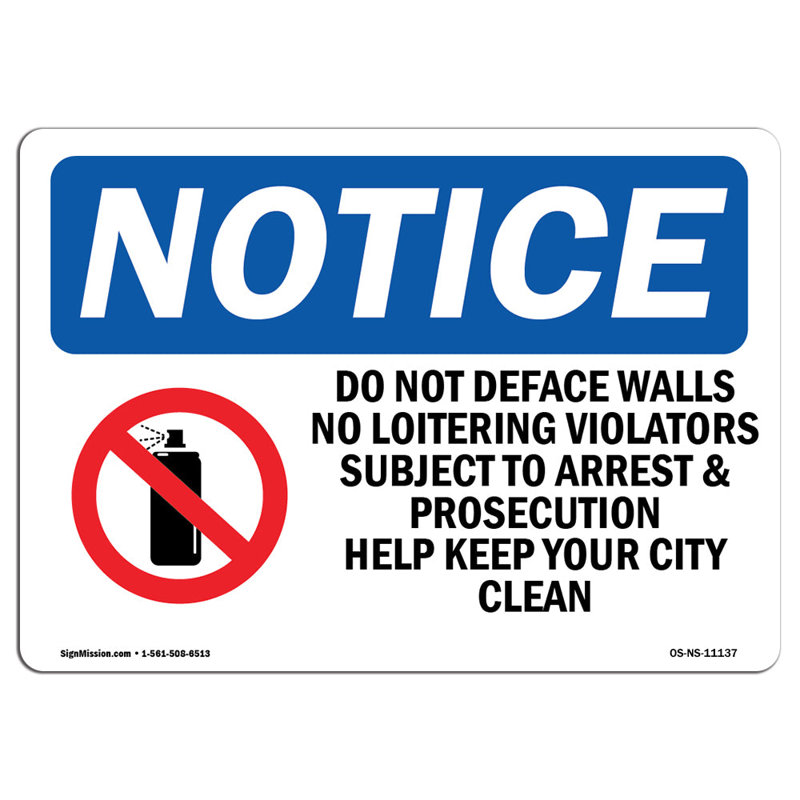OSHA Notice - Do Not Deface Walls No Loitering Sign With Symbol | Heavy Duty